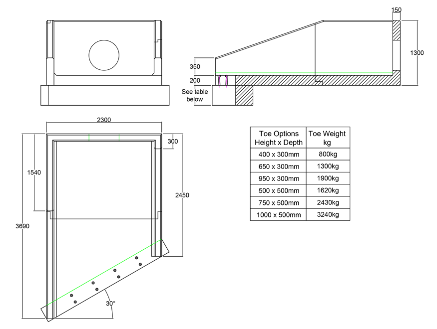 R20B 10 3690 LH Angled Rectangular Headwall line drawing