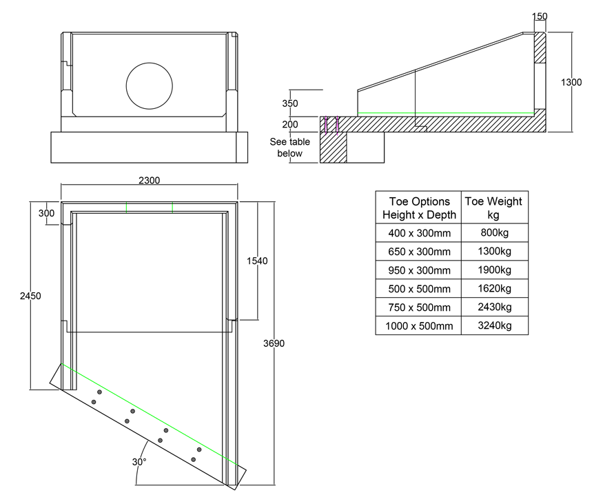 R20B 10 3690 RH Angled Rectangular Headwall line drawing