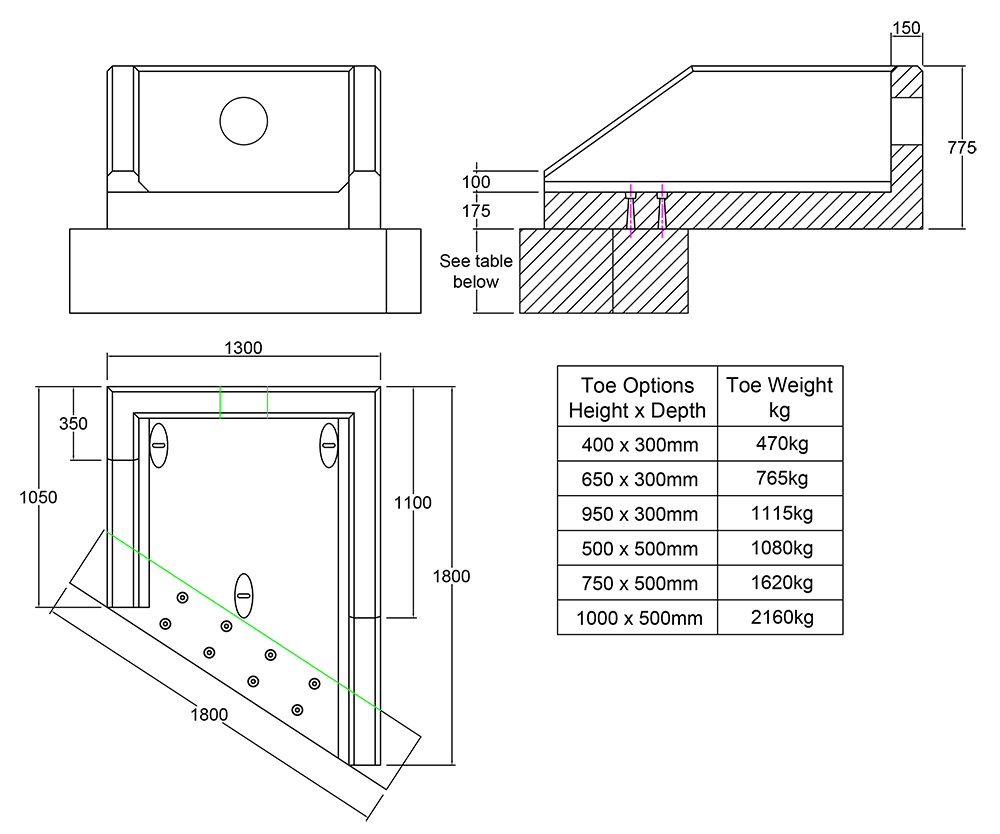 RSFA12A RH Angled Headwall line drawing