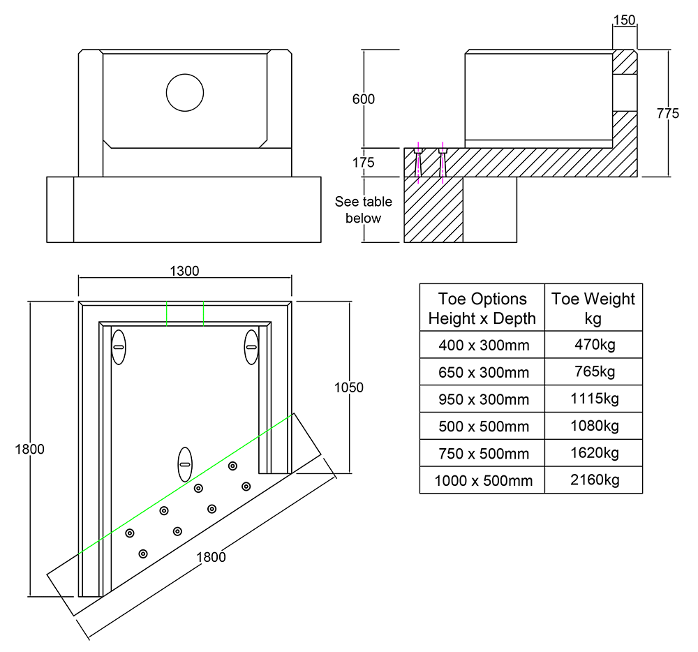 RSFA12F LH Angled Headwall line drawing