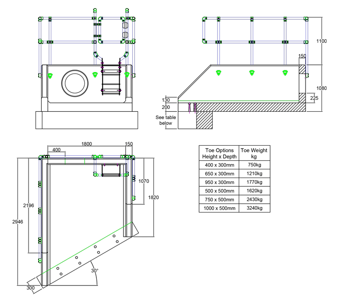 RSFA18A 01 2940 LH Angled Rectangular Headwall line drawing