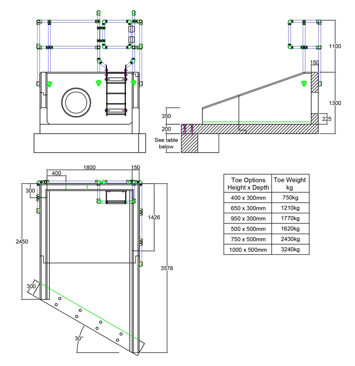 RSFA18B 10 3570 RH Angled Headwall line drawing