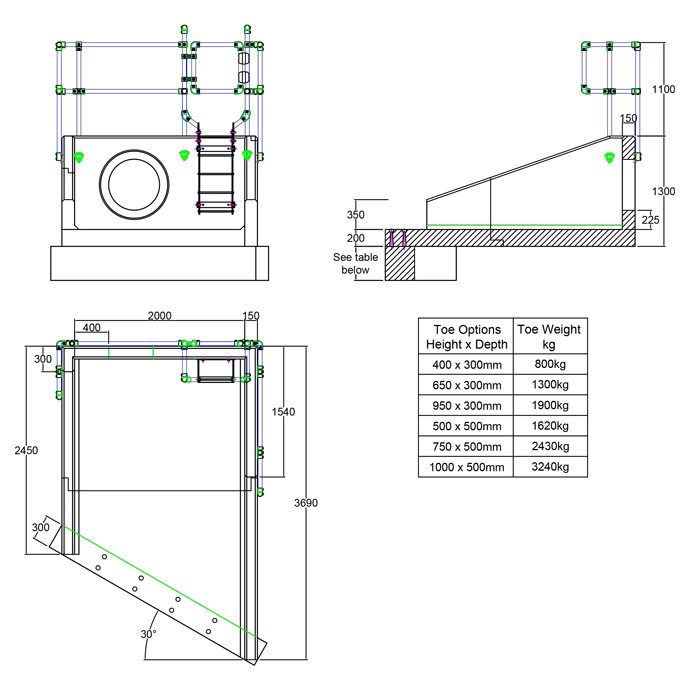 RSFA20B 10 3690 RH Angled Headwall line drawing
