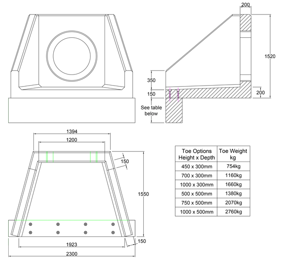 SFA12 B Headwall line drawing