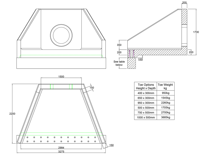 SFA16 B Headwall line drawing