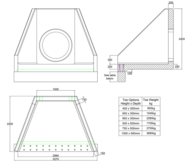 SFA16 D Headwall line drawing