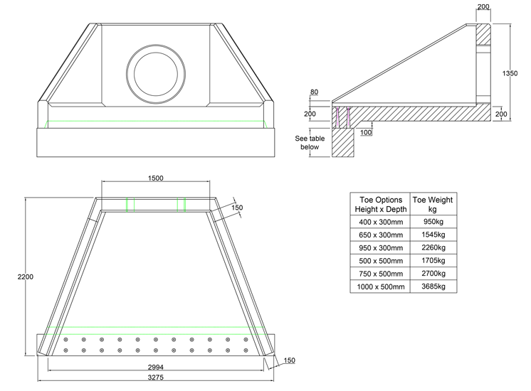 SFA16 W Headwall line drawing