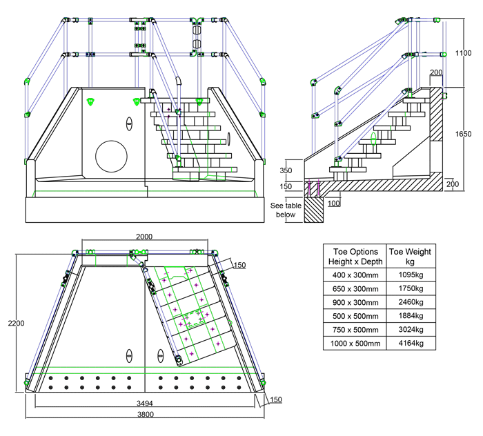 SFA20 B Headwall with Steps line drawing