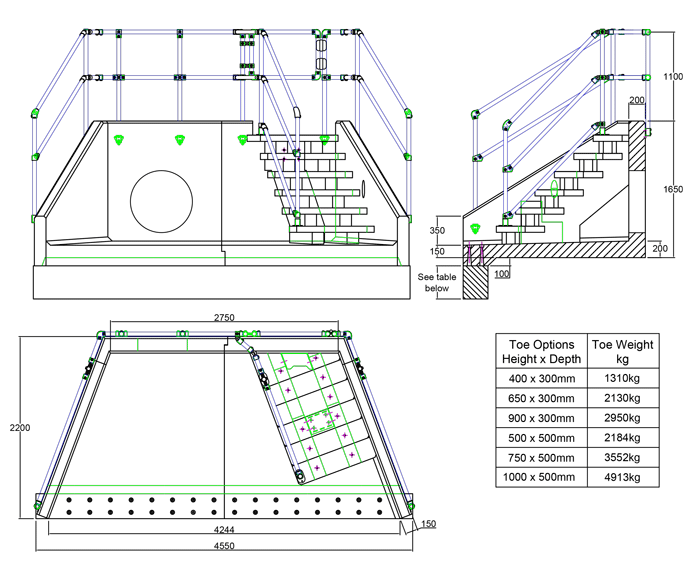 SFA27 B Headwall with Steps line drawing
