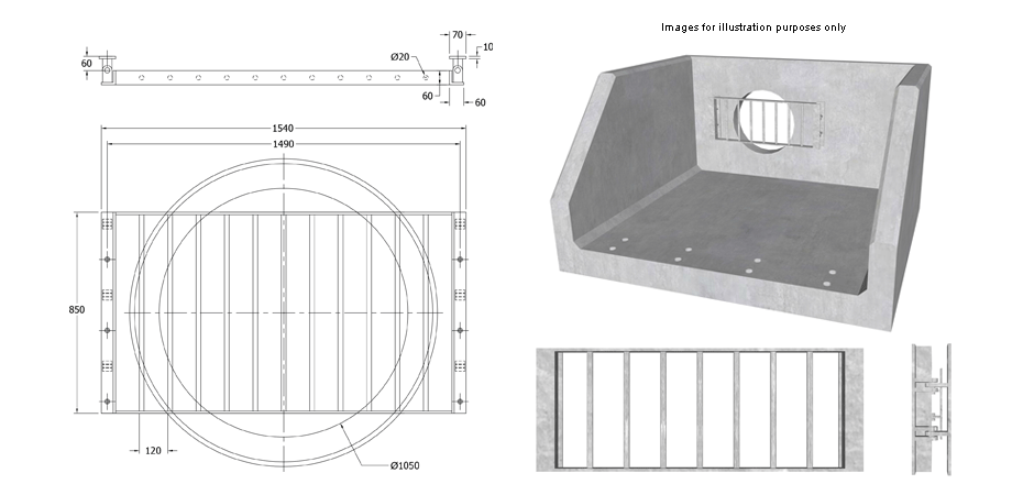 SFA Outfall Safety Grille Type 5 1050 line drawing