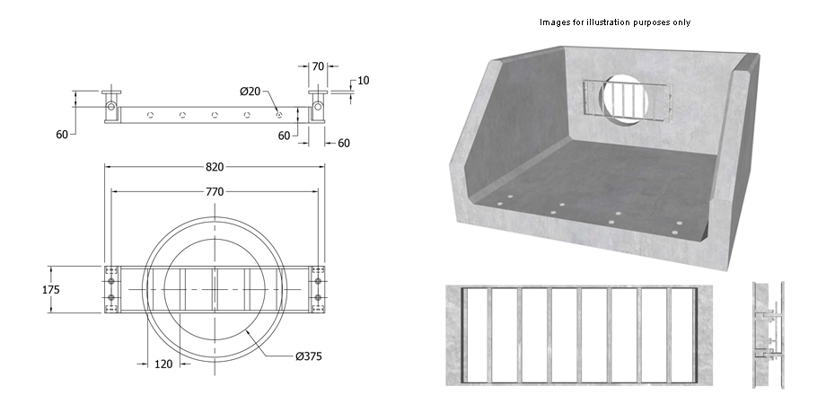 SFA Outfall Safety Grille Type 5 375 line drawing
