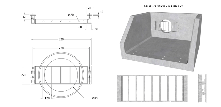 SFA Outfall Safety Grille Type 5 450 line drawing