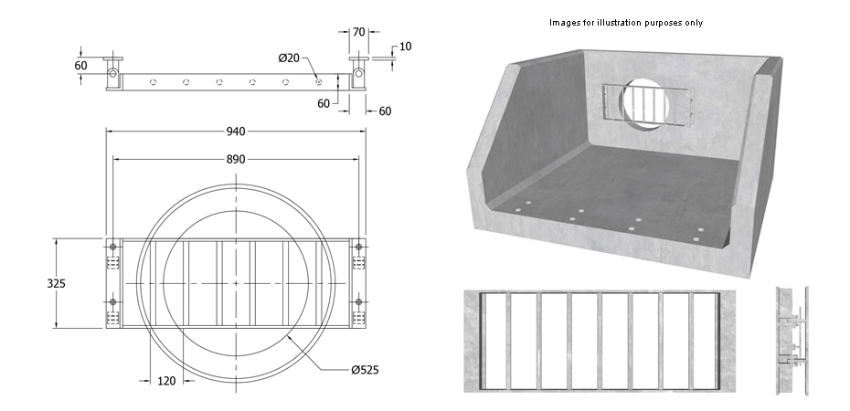 SFA Outfall Safety Grille Type 5 525 line drawing