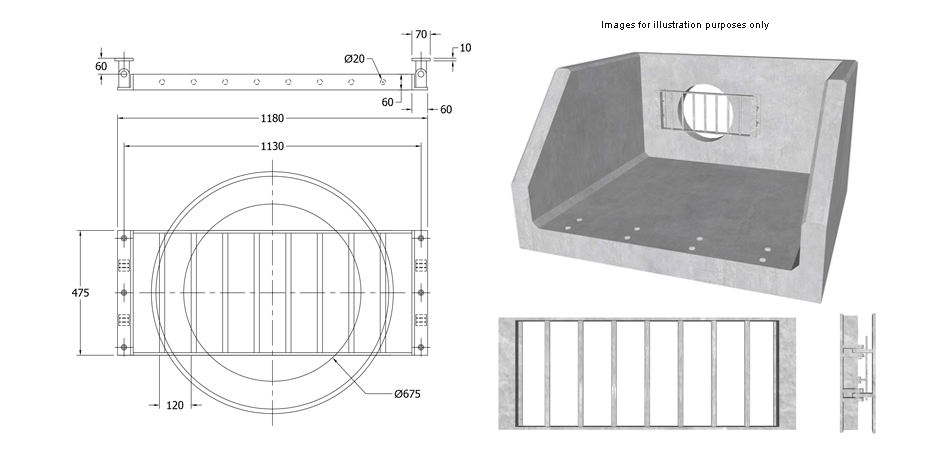 SFA Outfall Safety Grille Type 5 675 line drawing