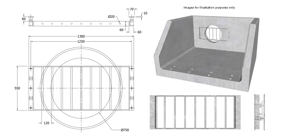 SFA Outfall Safety Grille Type 5 750 line drawing