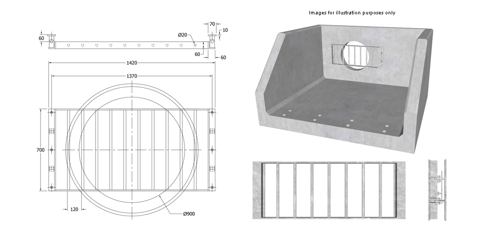 SFA Outfall Safety Grille Type 5 900 line drawing