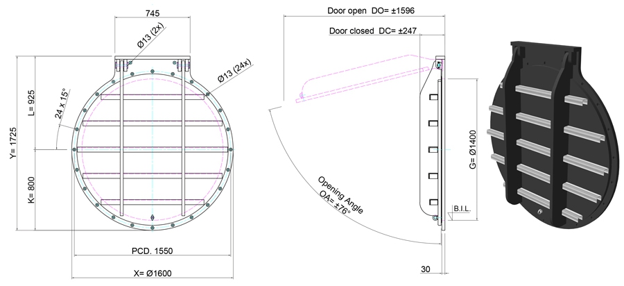 1400mm Circular Flap Valve line drawing