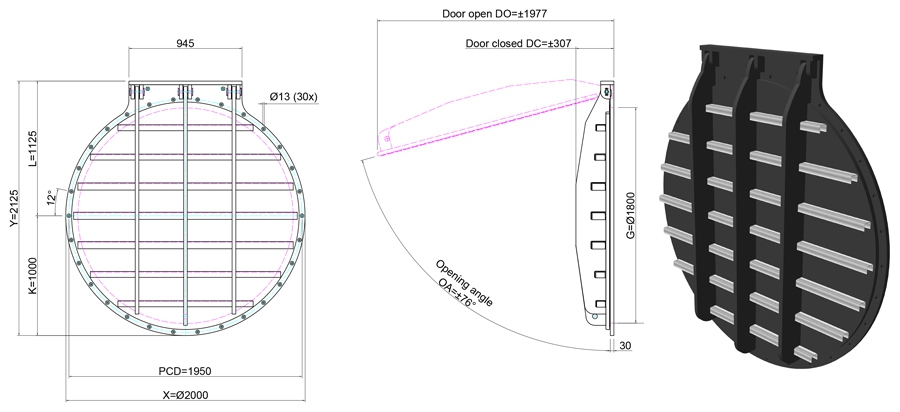 1800mm Circular Flap Valve line drawing