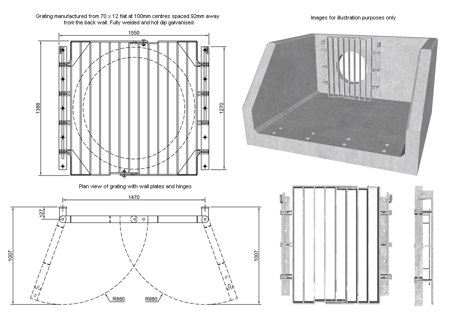 SFA Outfall Safety Grille Type 2 1050 line drawing