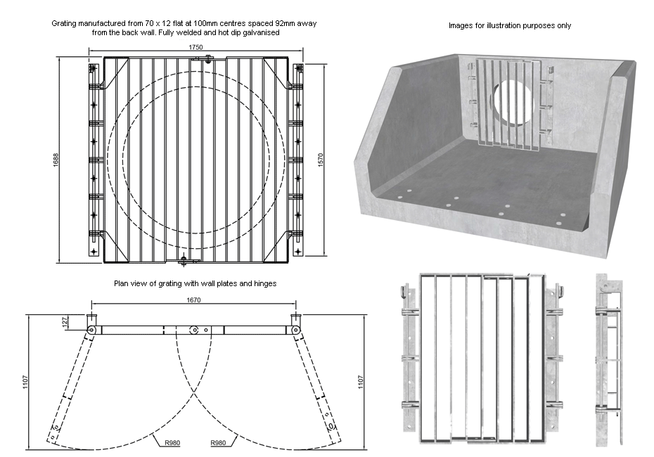 SFA Outfall Safety Grille Type 2 1200 line drawing