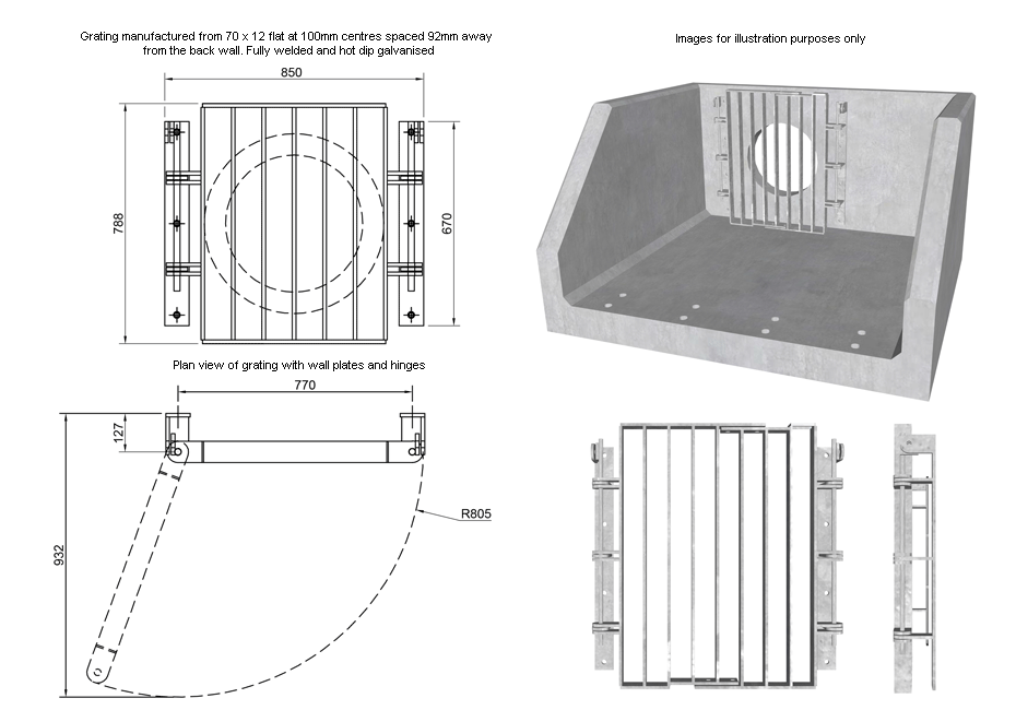 SFA Outfall Safety Grille Type 2 450 line drawing
