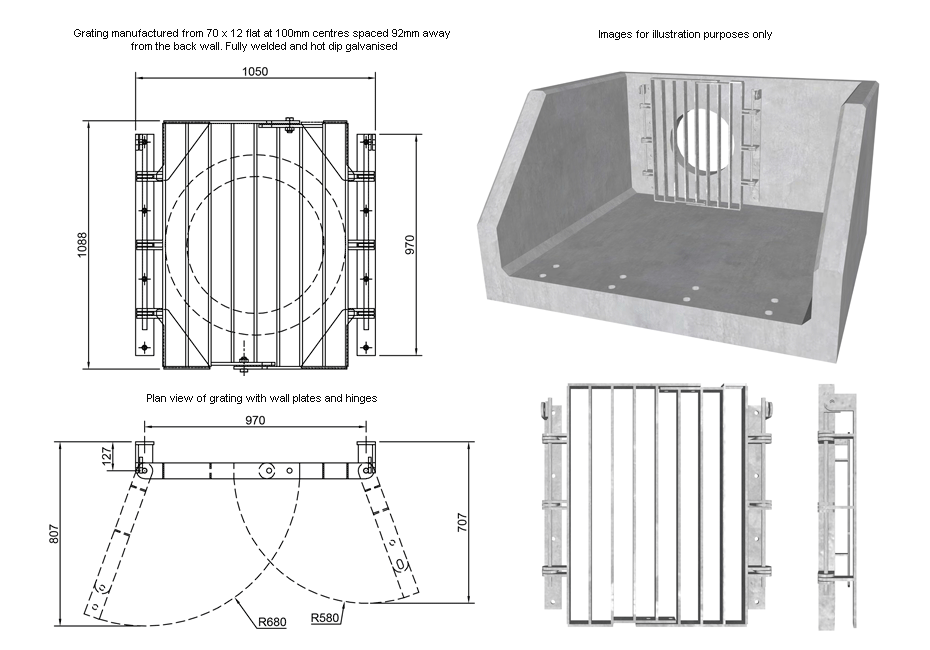 SFA Outfall Safety Grille Type 2 600 line drawing