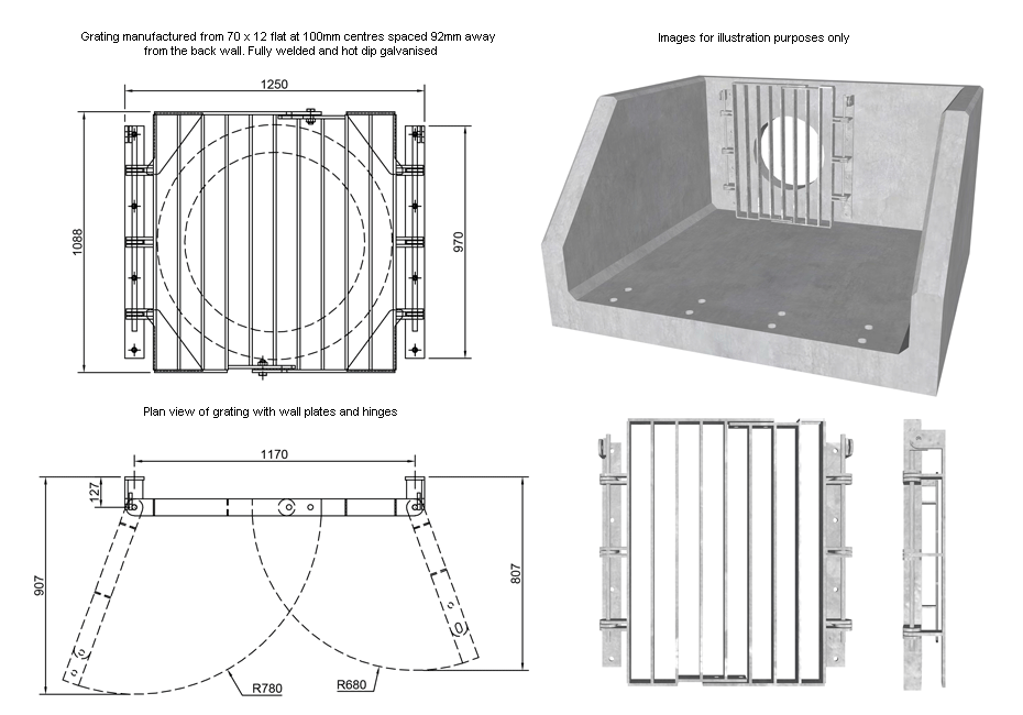 SFA Outfall Safety Grille Type 2 750 line drawing