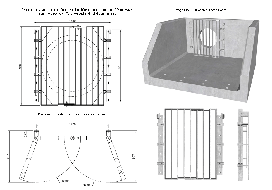SFA Outfall Safety Grille Type 2 900 line drawing