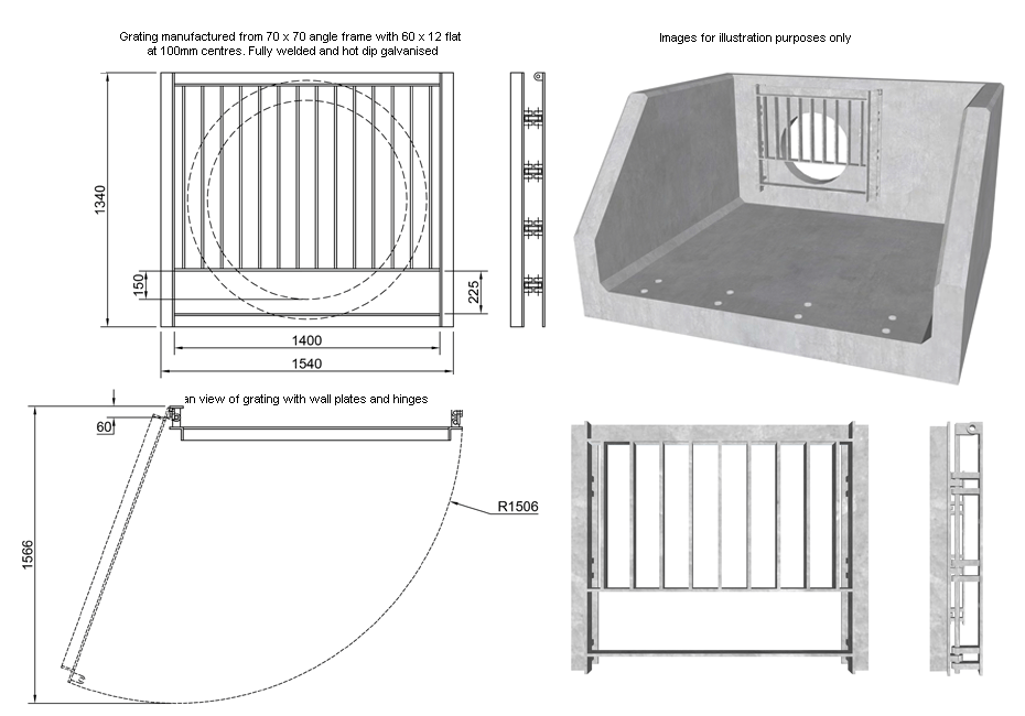 SFA Outfall Safety Grille Type 3 1050 line drawing