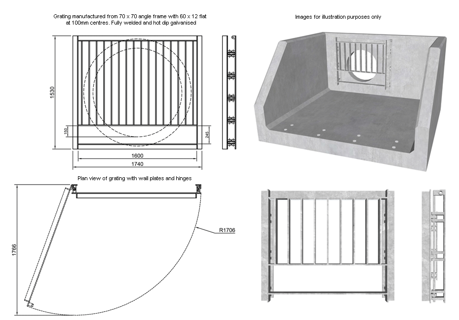 SFA Outfall Safety Grille Type 3 1200 line drawing