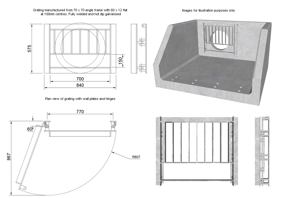 SFA Outfall Safety Grille Type 3 375 line drawing