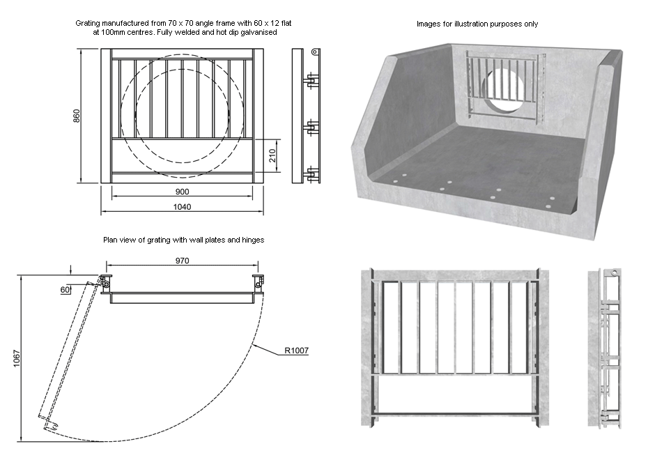 SFA Outfall Safety Grille Type 3 600 line drawing