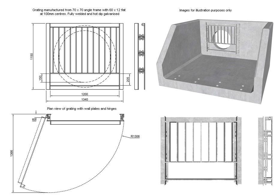 SFA Outfall Safety Grille Type 3 900 line drawing