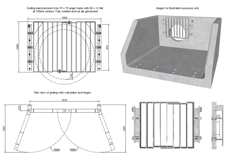 SFA Outfall Safety Grille Type 4 1050 line drawing
