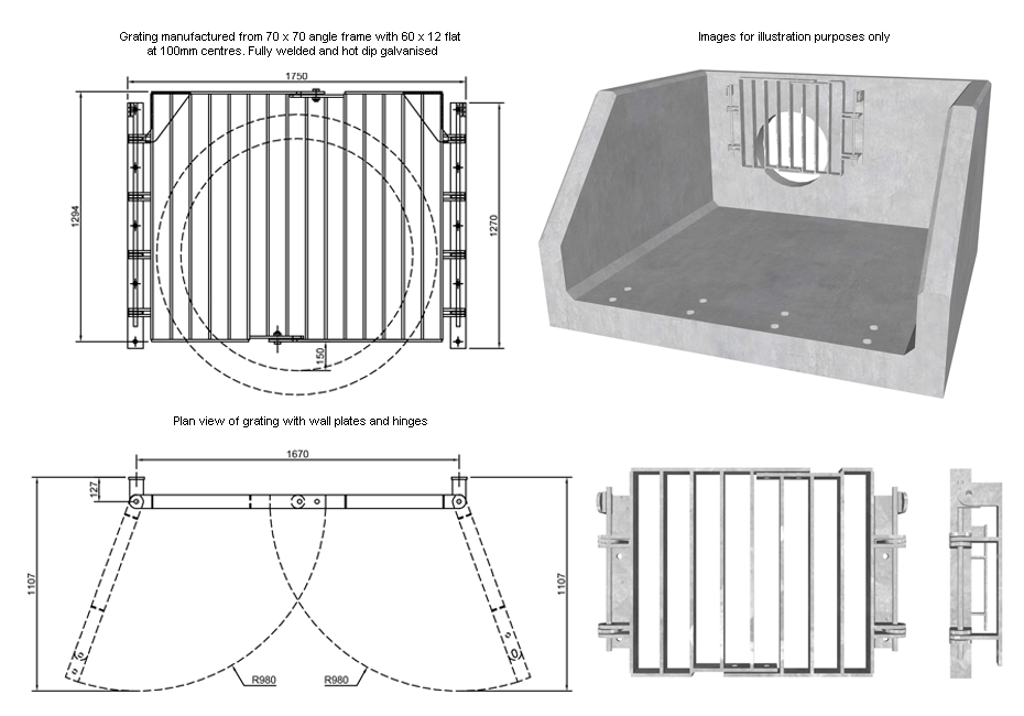 SFA Outfall Safety Grille Type 4 1200 line drawing