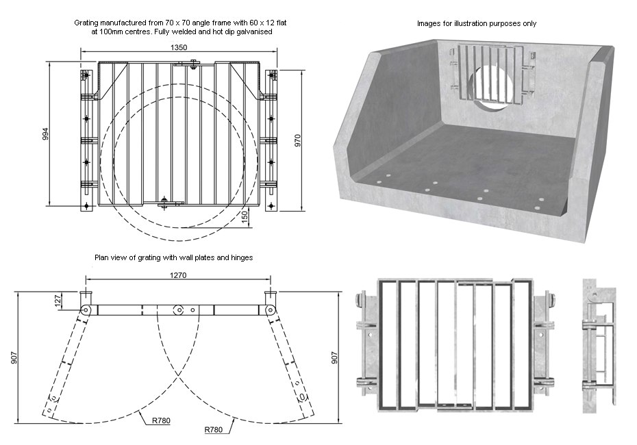 SFA Outfall Safety Grille Type 4 900 line drawing