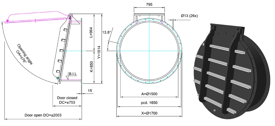 1500mm Tidal Flap Valve line drawing