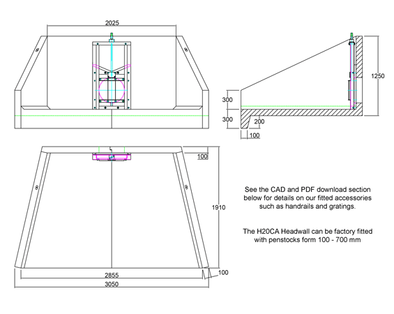 H20CA Penstock Headwall line drawing