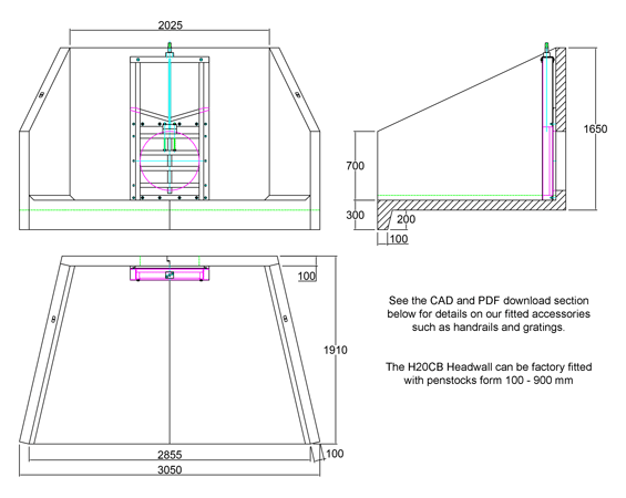 H20CB Penstock Headwall line drawing