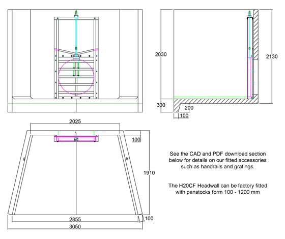H20CF Penstock Headwall line drawing