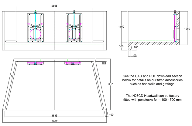 H28CD Penstock Headwall line drawing